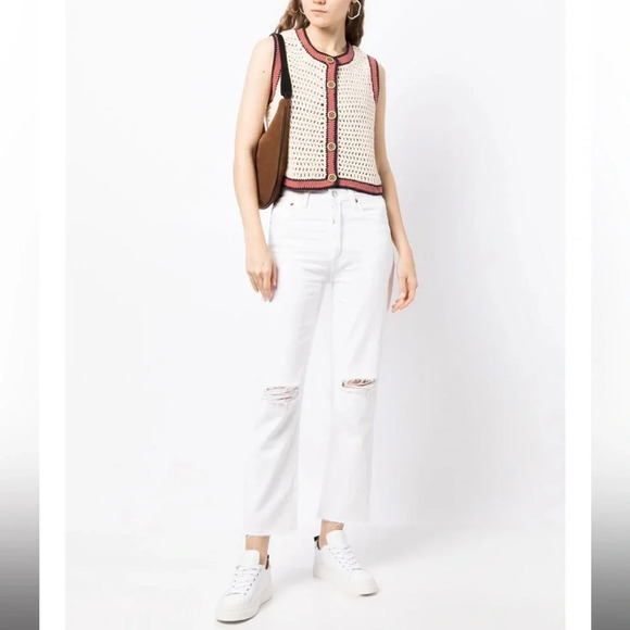 Re/done new with tags size 23 white destroyed 70’s stove pipe cropped jeans - Picture 1 of 14